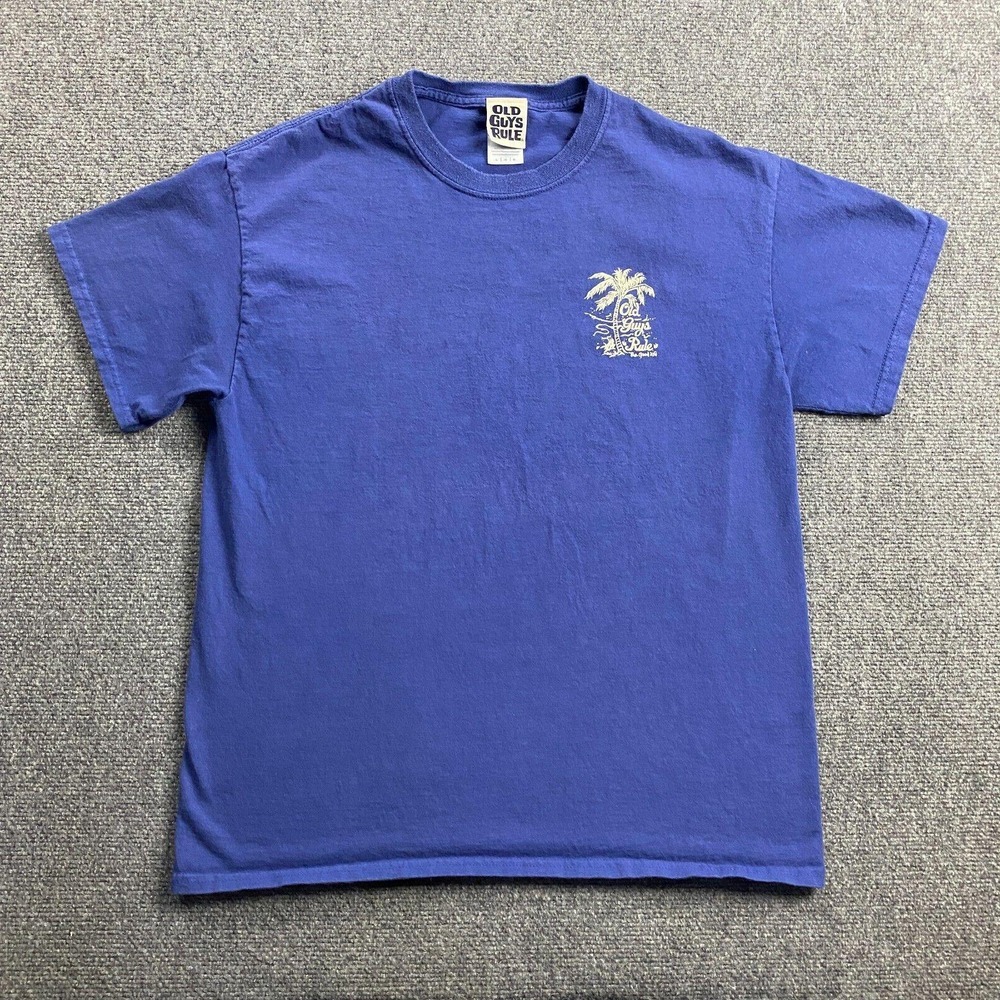 Old Guys Rule Shirt Men's Large Blue Graphic Crew Neck Casual 100% Cotton